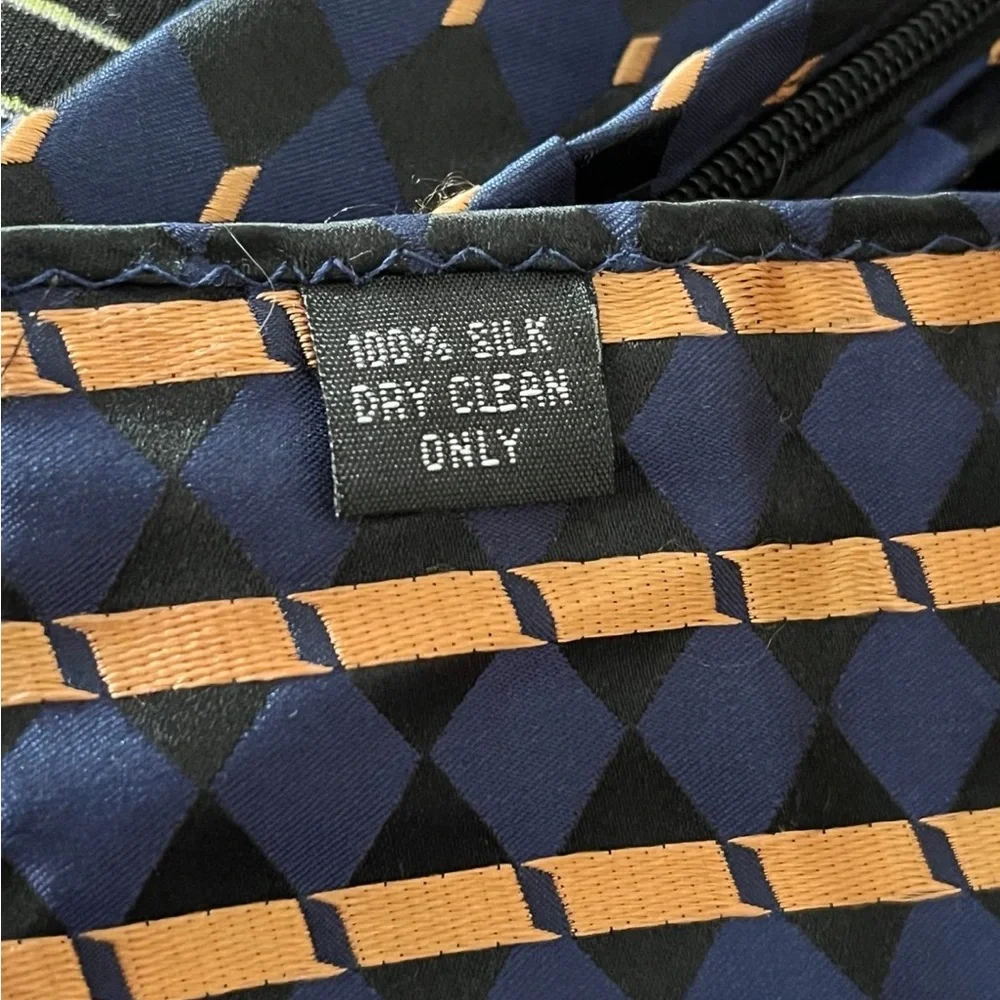 Boys Silk Zipper Tie With Pocket Handkerchief Blue Black Geometric